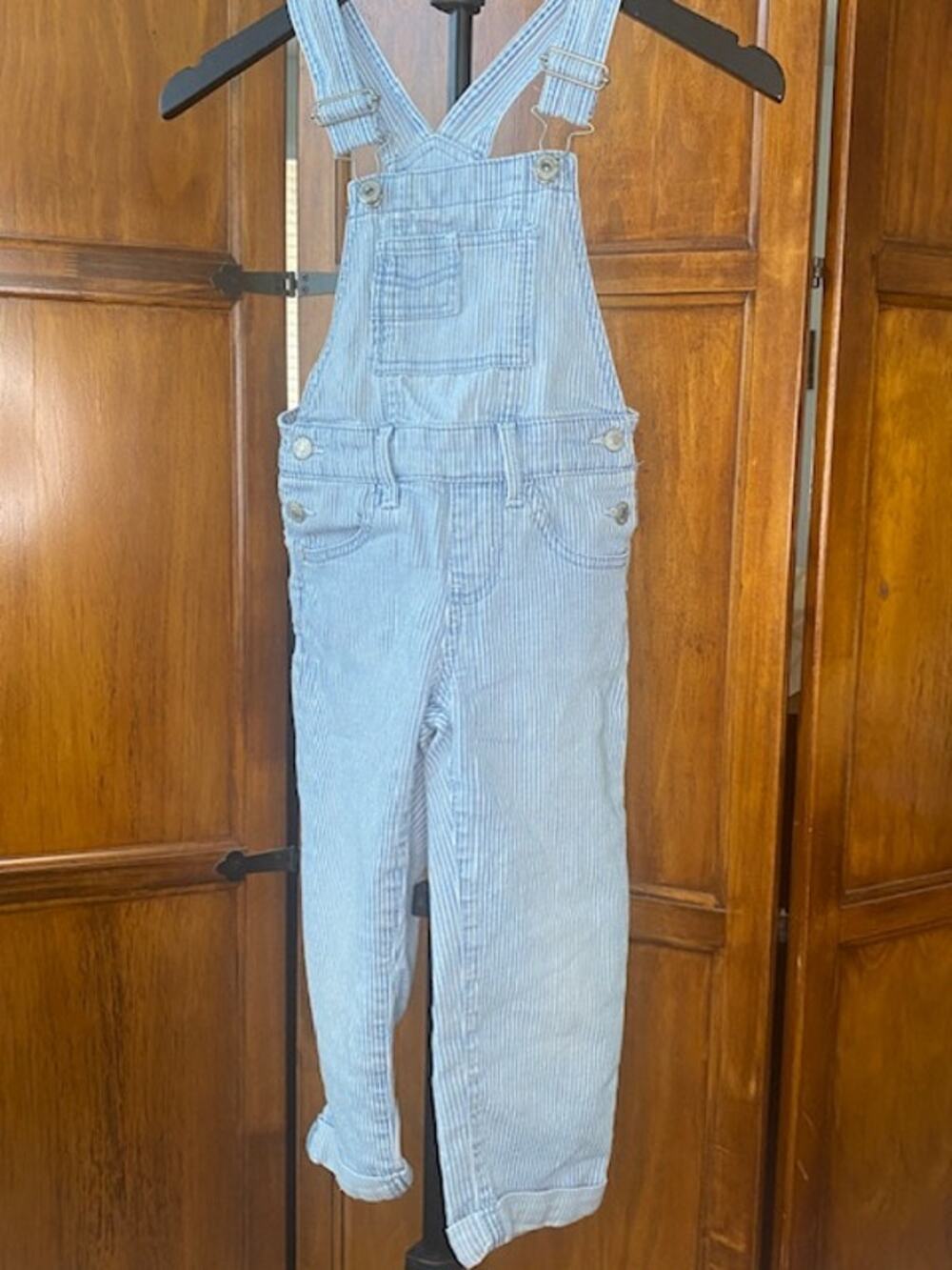Jordache Girls XS 4-5 Blue & White Pinstripe Denim Overalls Bib Carpenter